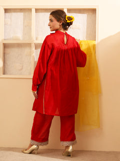 Load image into Gallery viewer, Red Handwoven Chanderi Silk Kurta-set
