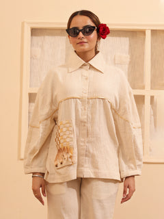 Load image into Gallery viewer, Natural white Oversized Kala Cotton Gold Shirt
