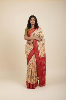 Load image into Gallery viewer, Beige and Red Ikkat Saree
