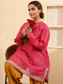 Load image into Gallery viewer, Magenta Handwoven Chanderi Silk Kurta-set
