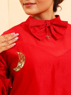 Load image into Gallery viewer, Red Handwoven Chanderi Silk Kurta-set
