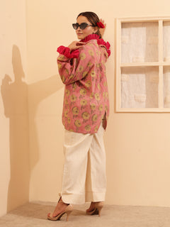 Load image into Gallery viewer, Pink Ruffle Oversized Shirt
