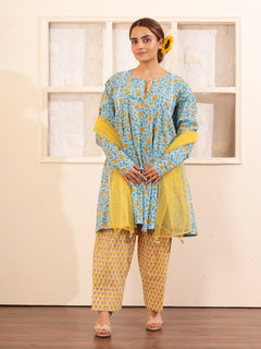 Load image into Gallery viewer, Blue Floral Anarkali Set
