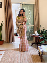 Load image into Gallery viewer, Pink Fletcher Silk Saree paired with contrasting green silk blouse.
