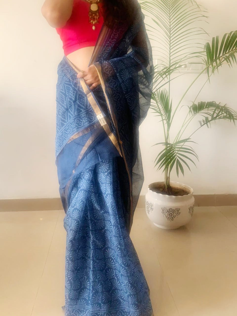 Blue Kota Doria Saree