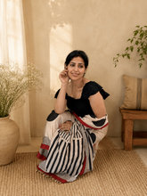 Load image into Gallery viewer, Black polka natural dye silk sari
