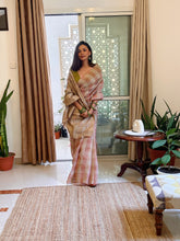 Load image into Gallery viewer, Pink Fletcher Silk Saree paired with contrasting green silk blouse.
