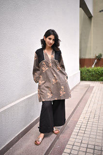 Load image into Gallery viewer, Brown natural dye block print organic cotton Kurta set in Natural Dye
