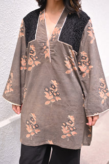 Load image into Gallery viewer, Brown natural dye block print organic cotton Kurta set in Natural Dye
