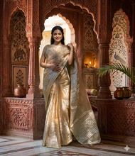 Load image into Gallery viewer, Chanderi Saree - Gold and Red
