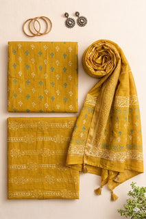 Load image into Gallery viewer, Mustard Maheshwari Silk Kurta Set
