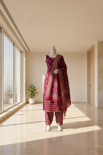 Load image into Gallery viewer, Wine Maheshwari Silk Kurts Set
