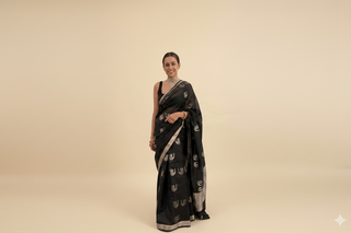 Load image into Gallery viewer, Black Silk Chanderi Saree with Zari Work
