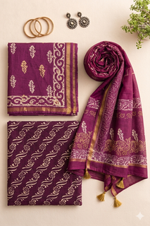 Load image into Gallery viewer, Mauve Maheshwari Silk Kurta Set
