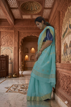 Load image into Gallery viewer, Sea Blue handloom Chanderi Saree

