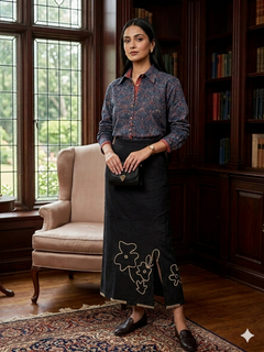 Load image into Gallery viewer, Black cotton natural dye handcrafted skirt

