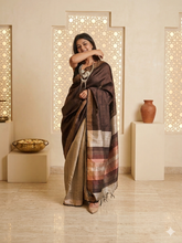 Load image into Gallery viewer, Tussar - Brown &amp; Beige Silk Saree
