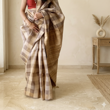 Load image into Gallery viewer, Grey check -Handwoven Tussar Silk Saree
