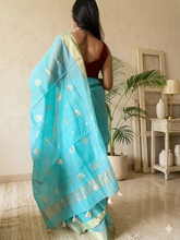 Load image into Gallery viewer, Sea Blue handloom Chanderi Saree
