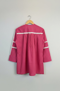 Load image into Gallery viewer, Pink Dhari cotton Short Kurta/Tunic
