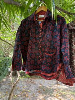 Load image into Gallery viewer, Red Blue Ajrakh cotton Oversized Boxy Shirt
