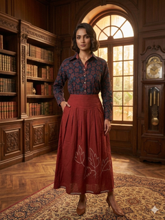 Load image into Gallery viewer, Vibrant Red (Begar) natural dye pleated cotton skirt
