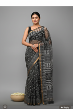 Load image into Gallery viewer, Grey black Kota Doria saree
