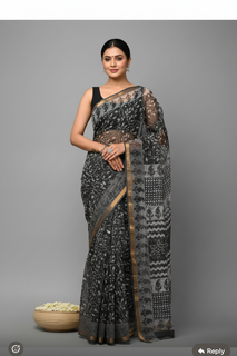 Load image into Gallery viewer, Grey black Kota Doria saree

