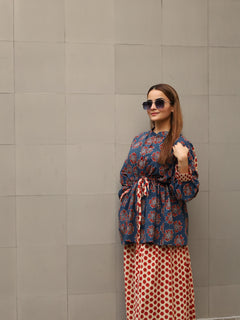 Load image into Gallery viewer, Ajrakh Blue-Red Ensemble
