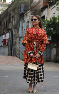 Load image into Gallery viewer, Ajrakh Red-Black Kurta Ensemble
