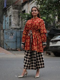 Load image into Gallery viewer, Ajrakh Red-Black Kurta Ensemble
