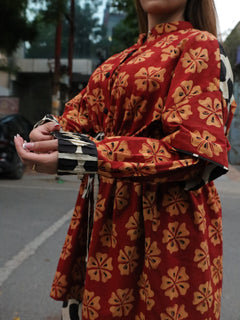 Load image into Gallery viewer, Ajrakh Red-Black Kurta Ensemble

