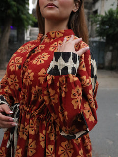 Load image into Gallery viewer, Ajrakh Red-Black Kurta Ensemble
