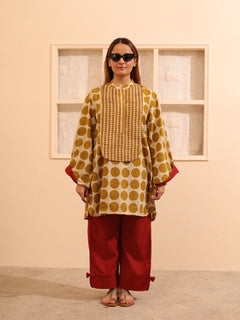 Load image into Gallery viewer, Mustard Polka Natural Dye Kurta-set
