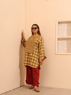 Load image into Gallery viewer, Mustard Polka Natural Dye Kurta-set
