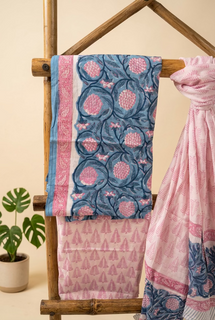 Load image into Gallery viewer, Blue Pink Pure Cotton Hand-block Print Kurta Set
