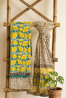 Load image into Gallery viewer, Green Yellow Pure Cotton Hand-block Print Kurta Set
