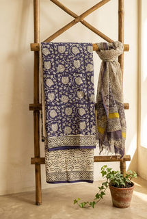 Load image into Gallery viewer, Purple Yellow Pure Cotton Hand-block Print Kurta Set
