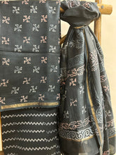 Load image into Gallery viewer, Grey/Black Maheshwari Silk Kurta Sets
