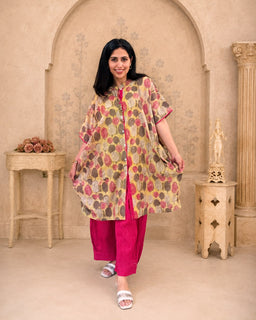 Load image into Gallery viewer, Pink-Mustard One Size Tunic set
