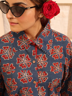 Load image into Gallery viewer, Blue Ajrakh Oversized Pure Cotton Shirt

