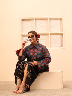 Load image into Gallery viewer, Blue Ajrakh Oversized Pure Cotton Shirt
