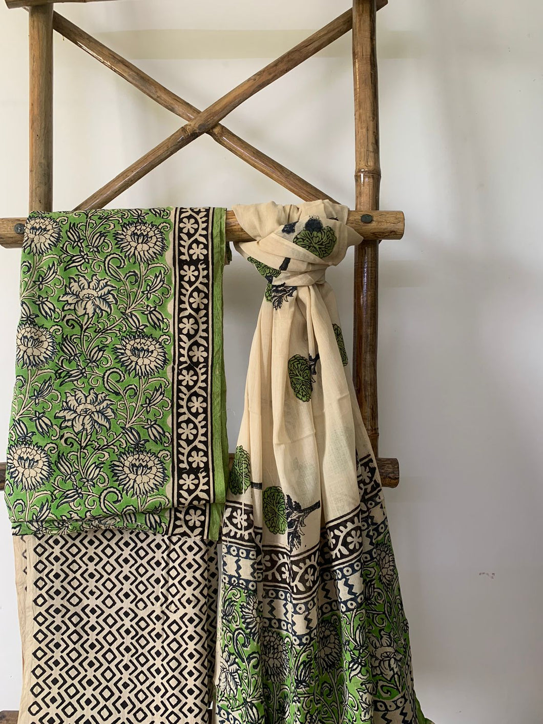 Green and Black Block Printed Kurta Set