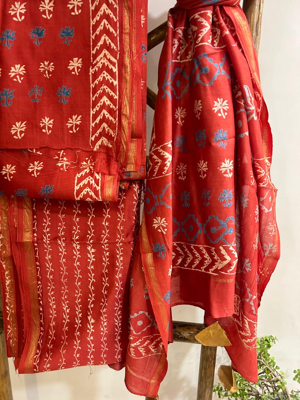 Red Maheshwari Silk Kurta Set