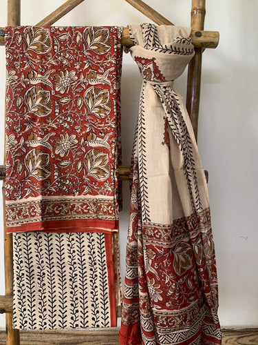 Maroon and Brown Block Printed Kurta Set