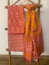 Load image into Gallery viewer, Peach and Mustard Cotton Block Printed Kurta Set
