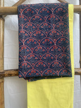 Load image into Gallery viewer, Blue ajrak kurta with yellow cotton bottom
