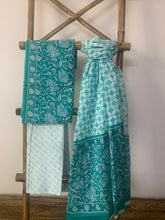 Load image into Gallery viewer, Teal cotton kurta with white bottom and block-printed lightweight dupatta
