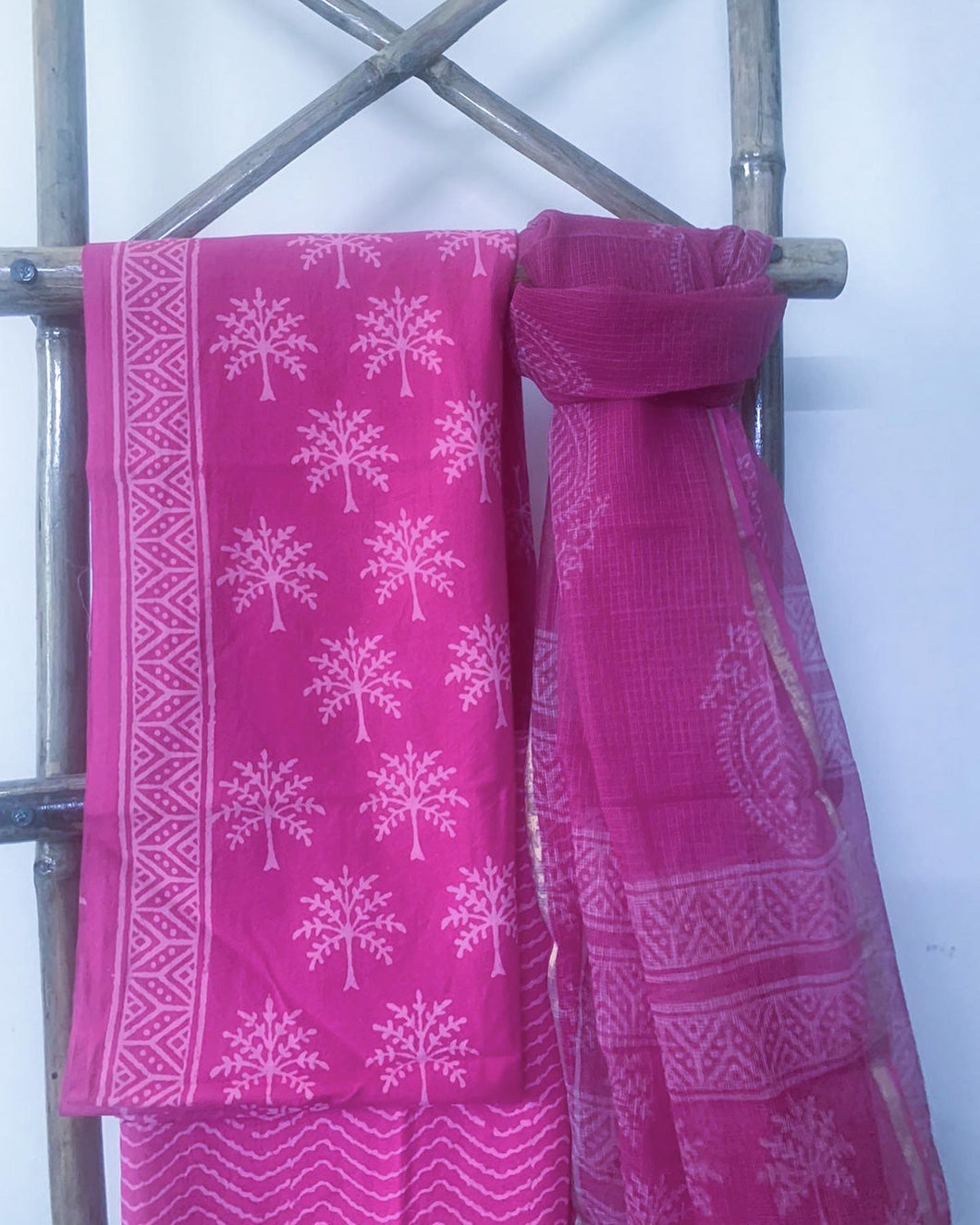 Handblock printed Bubblegum pink Kurta set