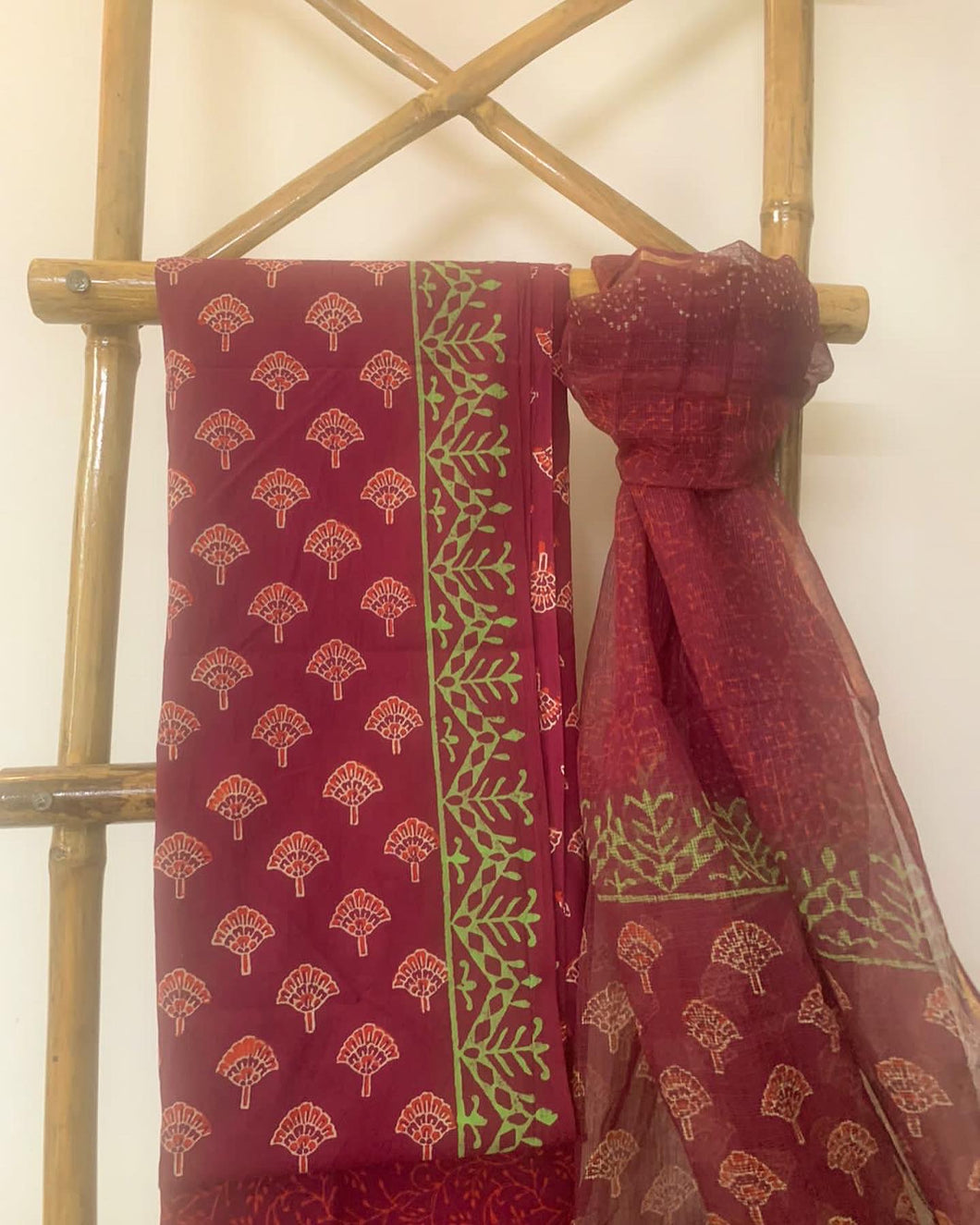 Maroon handblock printed kurta set